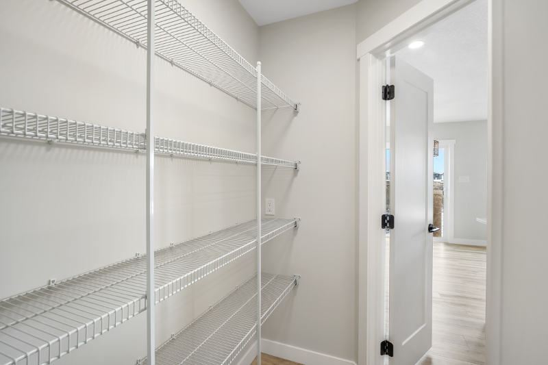 White metal wire pantry shelves