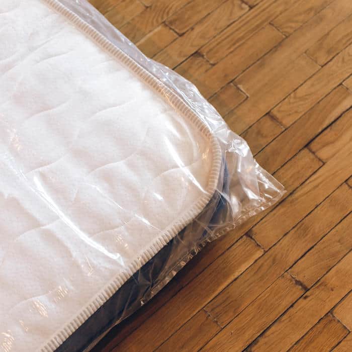 A vacuum-packed mattress prepared for storage.